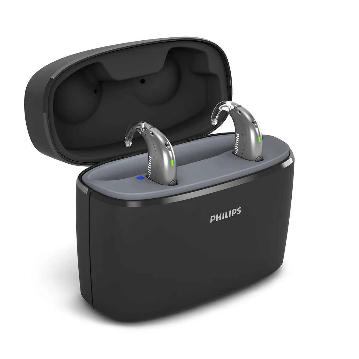 מטען נייד Philips Charger Plus פתוח, עם מכשירי HearLink 50 בתצורת miniBTE R